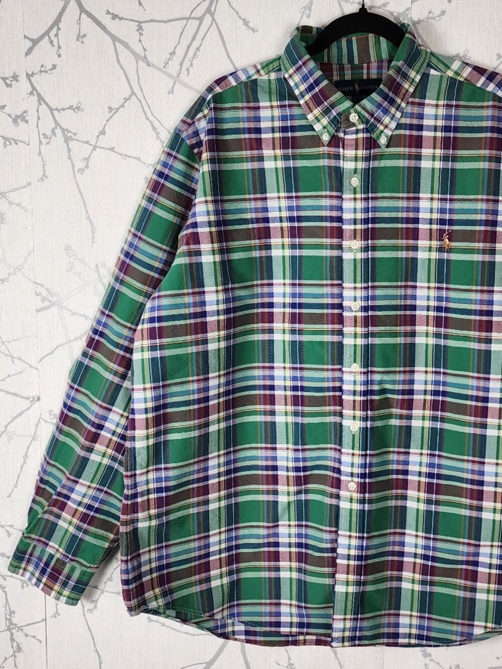 Ralph Lauren Green Plaid 100% Cotton Button Front Shirt